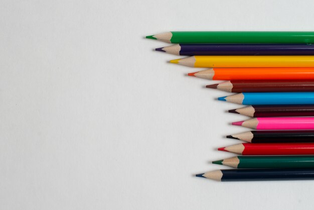 Colorful pencils on the white background, For kids drawing