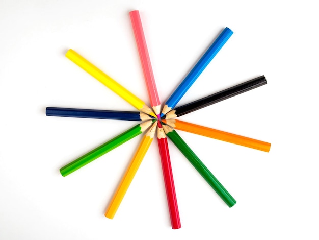 Colorful pencils on a white background Stationery