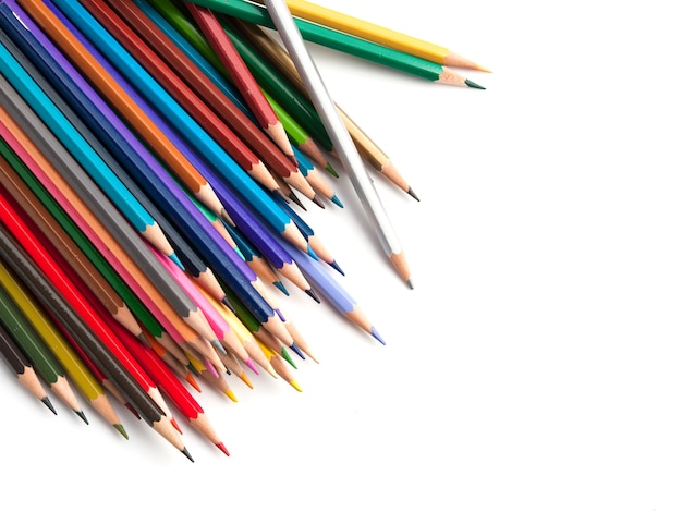 Colorful pencils on white background.