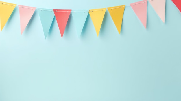 Colorful pennants on the minimalist vivid background