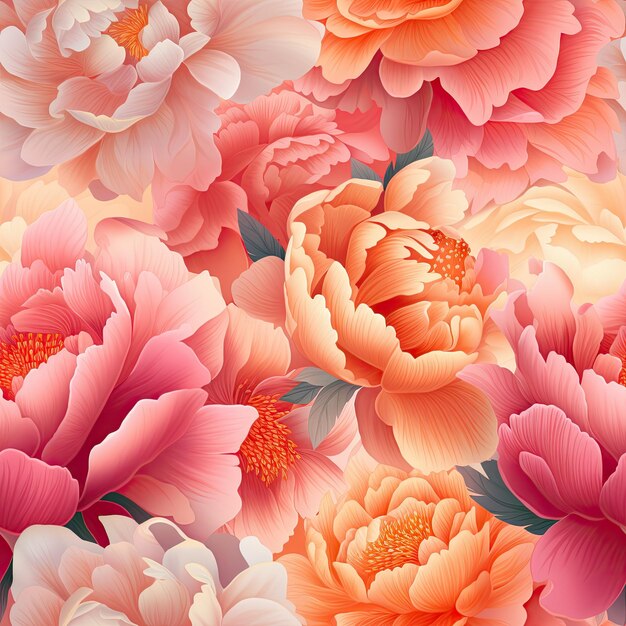 Colorful peony gradients seamless pattern