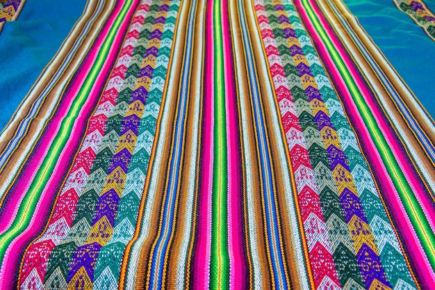 Colorful Peruvian fabrics Lliclla traditional blanket