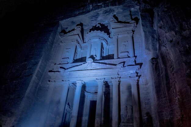 Colorful Petra by night at AlKhazneh or the Treasury Petra Wadi Musa Jordan