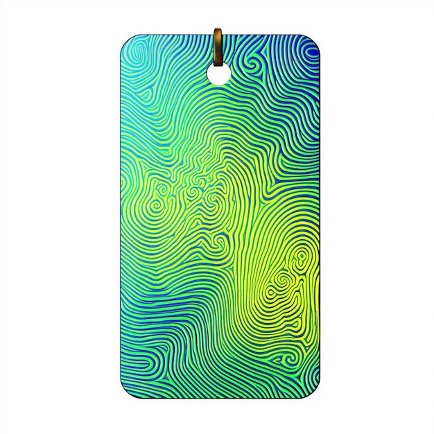 a colorful phone case with a blue and green striped pattern on it.