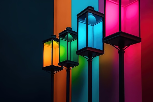 A colorful photo of a lamp with the word light on it