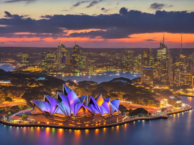 Photo colorful photo of sydney city on the waterfront