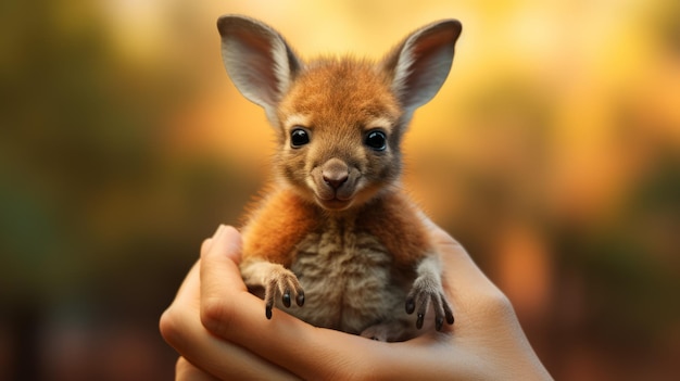 Photo colorful photorealistic fantasy tiny kangaroo in hands