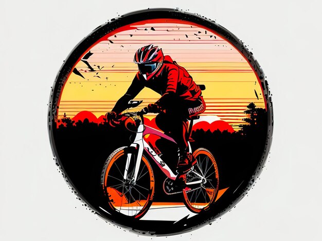 A colorful picture of a bicycle with a rider on the back