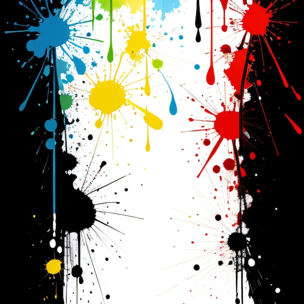 Foto un'immagine colorata di uno sfondo nero con uno sfondo bianco con vernice multicolore.
