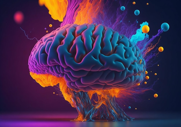 A colorful picture of a brain with the word brain on it