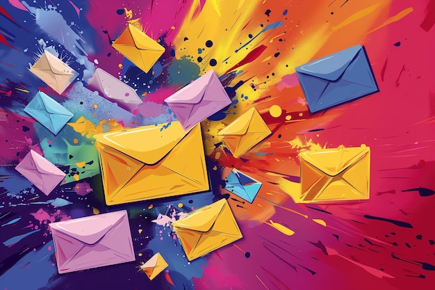 a colorful picture of a colorful envelopes with the word envelopes on it