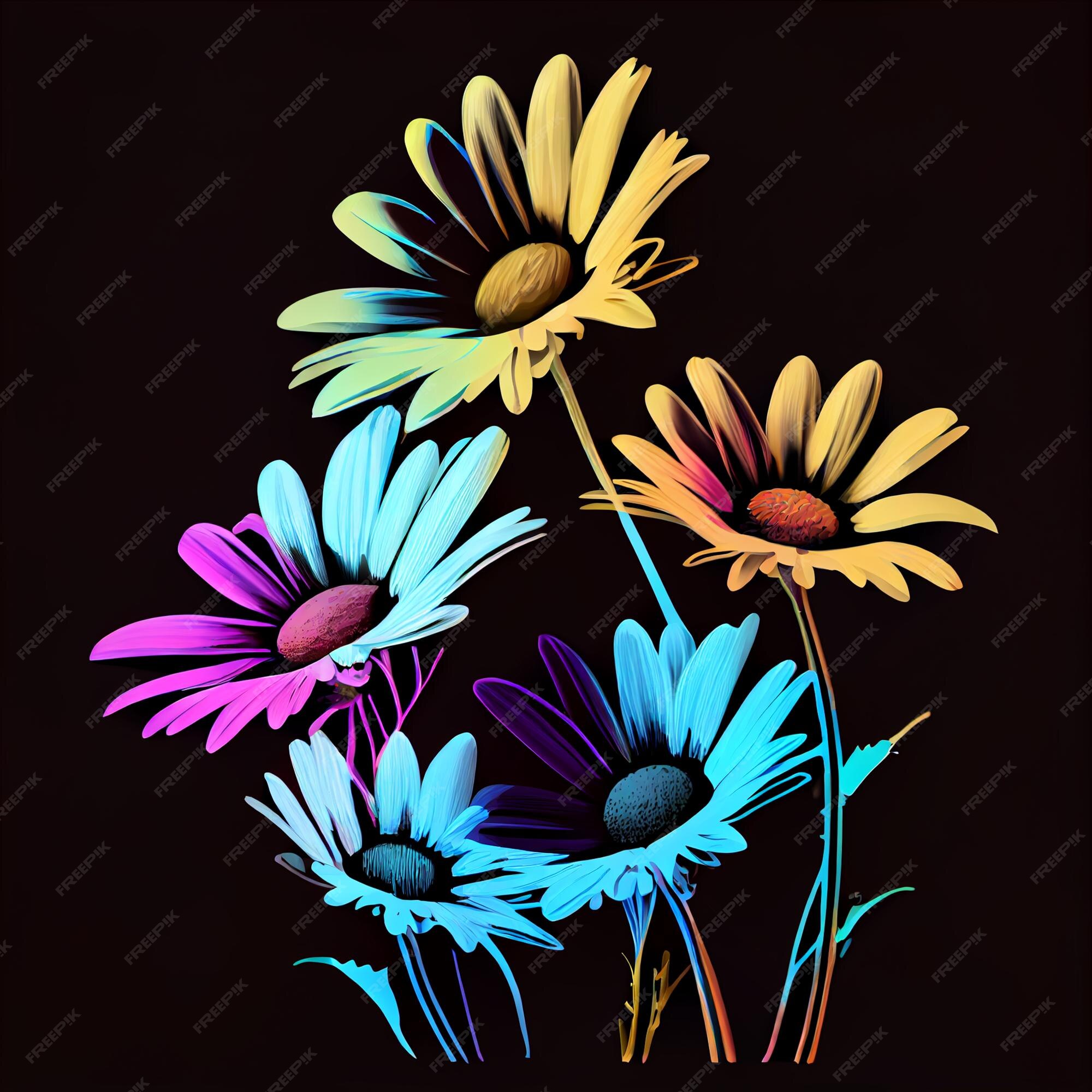 Premium AI Image A colorful picture of daisies with the word daisy on it.