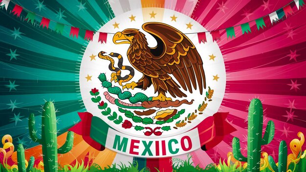 Photo a colorful picture of an eagle with the word mexican on it