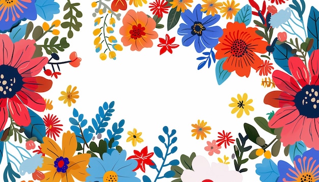 春というフレームの花のカラフルな絵