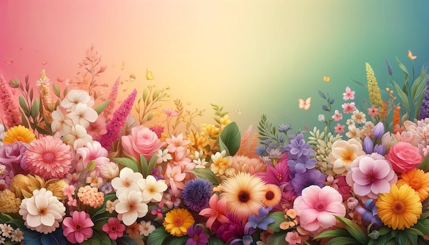 A colorful picture of flowers and butterflies