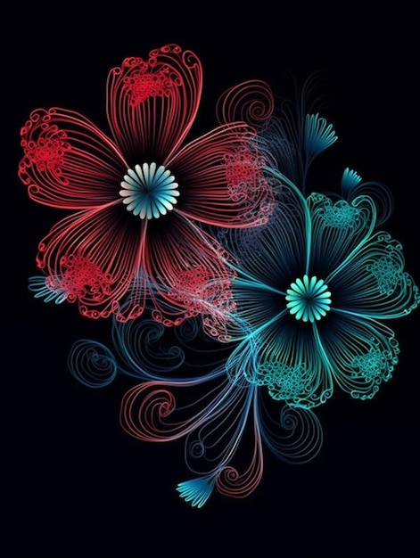 A colorful picture of flowers with a black background.