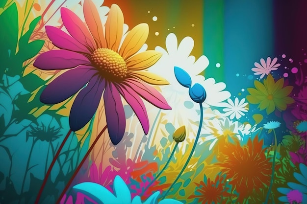 A colorful picture of flowers with the word daisy on it