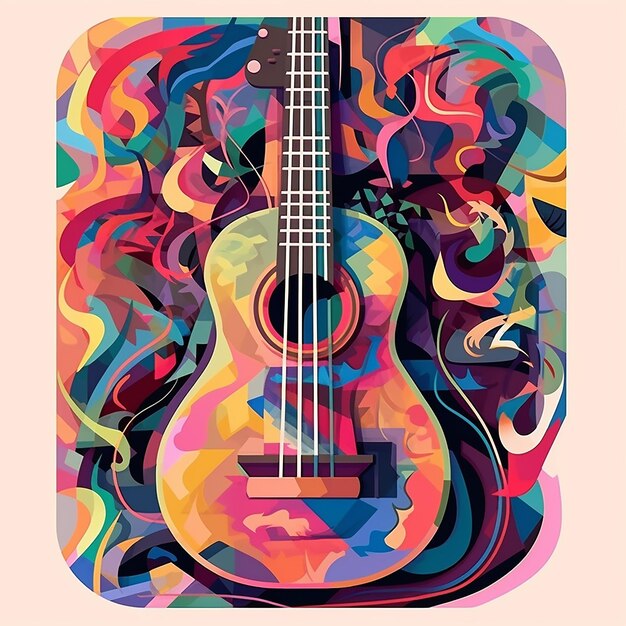 a colorful picture of a guitar with a colorful background.