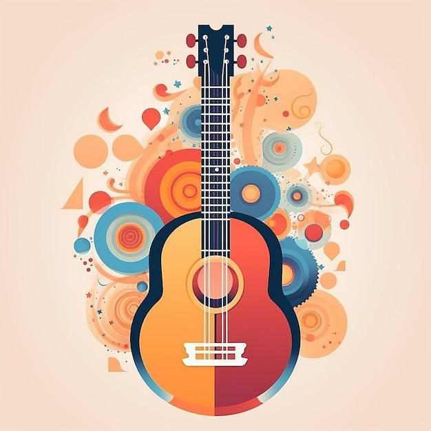 a colorful picture of a guitar with a colorful background.