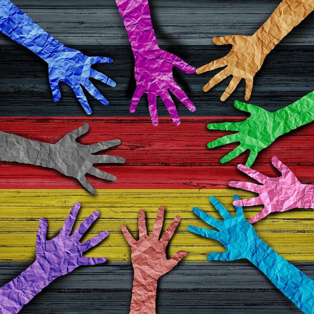 A colorful picture of hands reaching up to the sky.