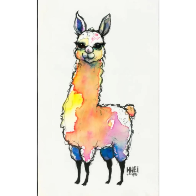 a colorful picture of a llama with the word alpaca on it