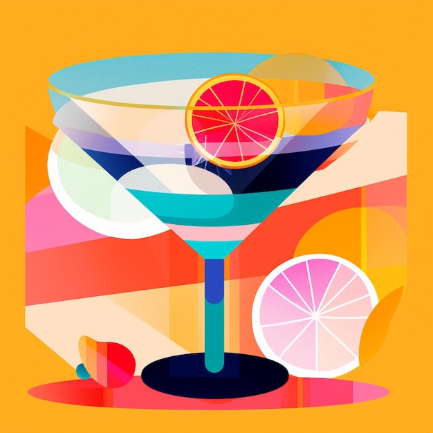 a colorful picture of a martini and a lemon.