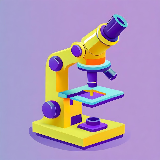 a colorful picture of a microscope with a blue top and a yellow bottom