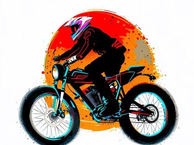 A colorful picture of a motorcycle with a rider on the back