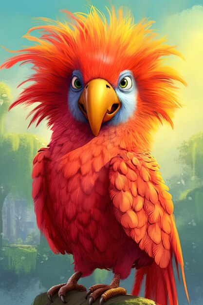 a colorful picture of a parrot with a red mane