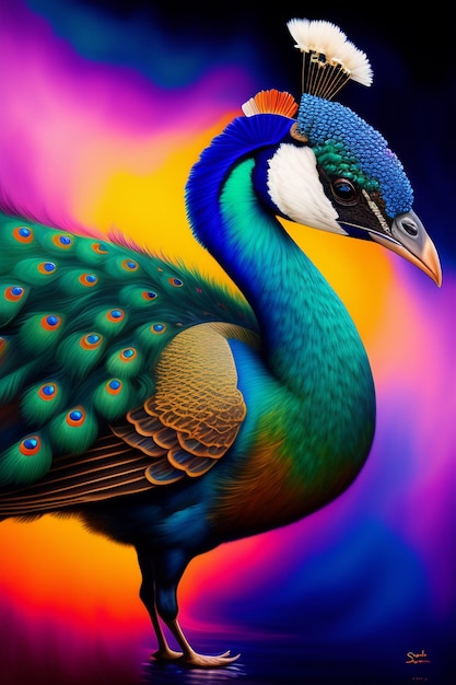 A colorful picture of a peacock with a blue and green head.