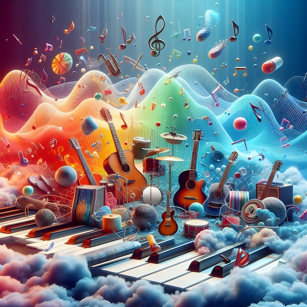 Foto un'immagine colorata di un arcobaleno e un tema musicale