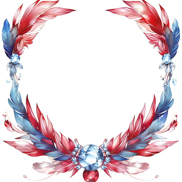 a colorful picture of a wreath with red and blue flowers and a white circle