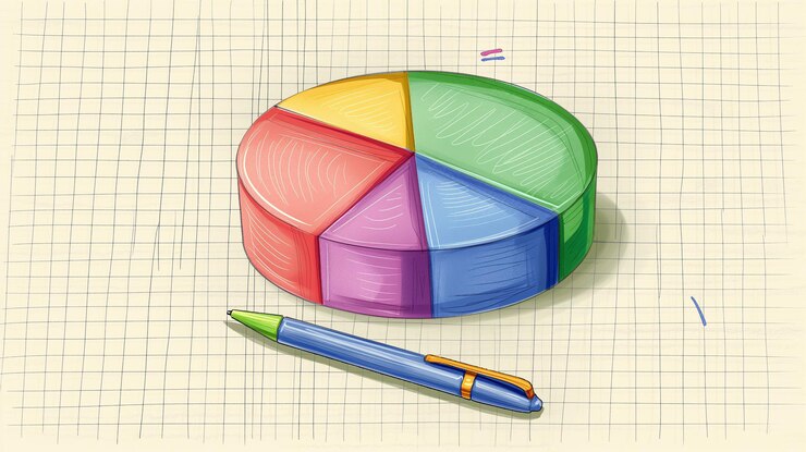 Photo colorful pie chart on gridded paper with pen