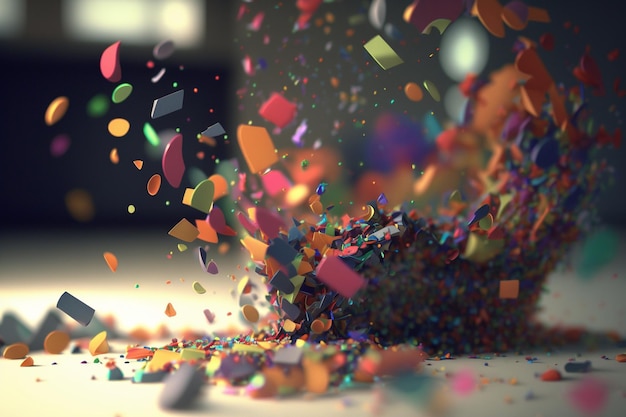 A colorful piece of paper is falling into the air.