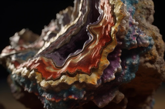 A colorful piece of rock is in the background.