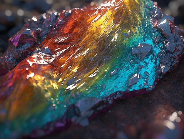 A colorful piece of rock with the word rainbow on it