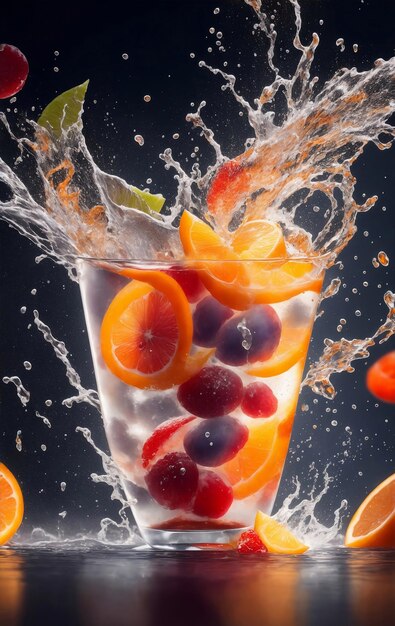 Colorful pieces of fruits splash Generative AI Illustration