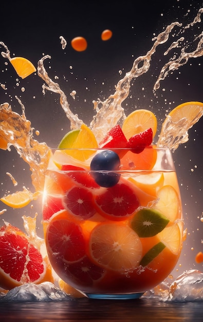 Colorful pieces of fruits splash Generative AI Illustration