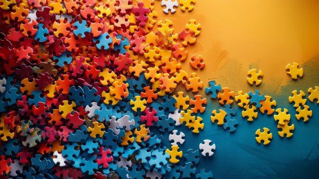 Colorful pieces puzzles background World autism awareness day concept