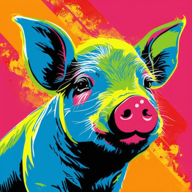팝 아트 스타일 의 다채로운 돼지 그림 - 야생 동물 예술 에 대한 풍자적 인 변신
