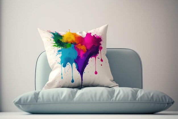Foto un cuscino colorato in una stanza bianca