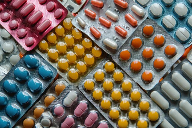 Colorful pills in blister pack close up Antibiotics drug