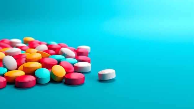 colorful pills on blue background