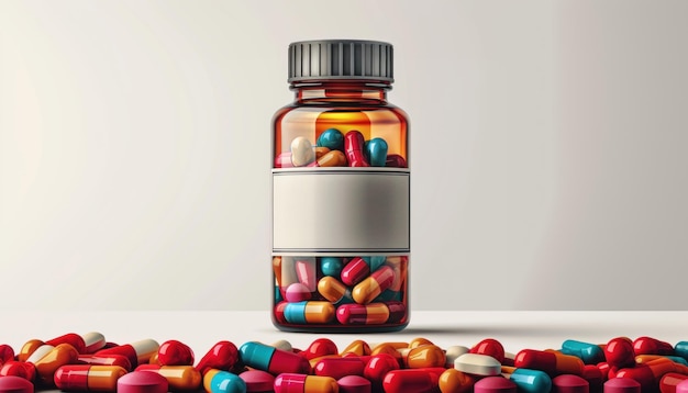 Colorful Pills in Bottle on Table