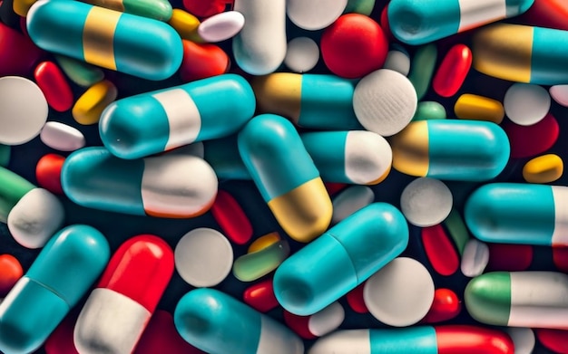 Photo colorful pills in a bowl