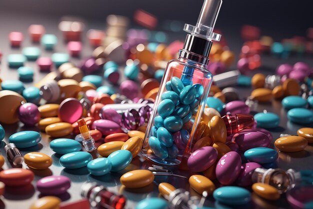 colorful pills and syringe