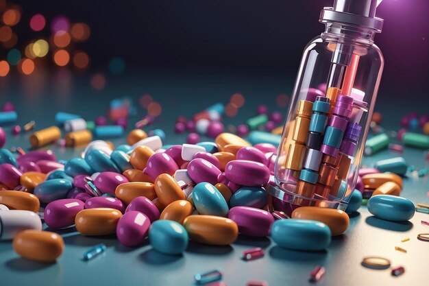 colorful pills and syringe