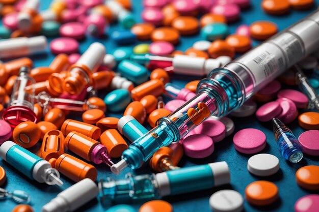 colorful pills and syringe