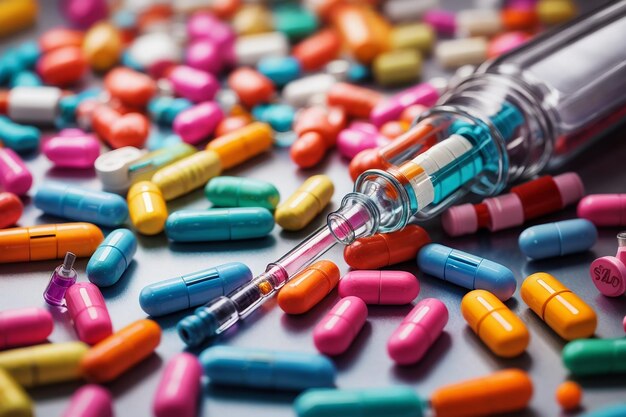 colorful pills and syringe