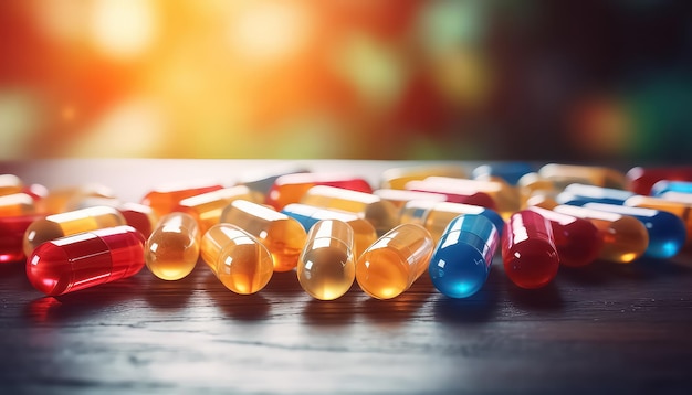 Photo colorful pills on the table